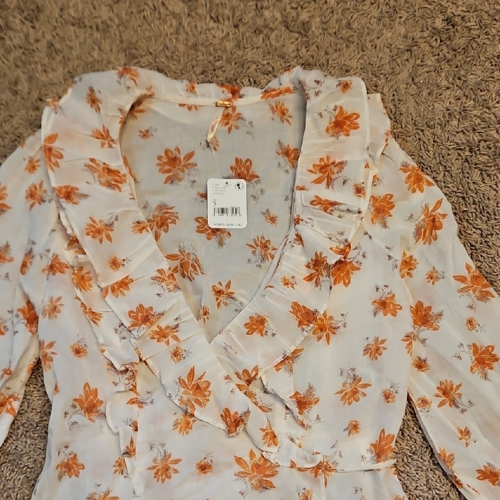 Free People Amanda Ruffle Wrap Top In Ivory Combo - Picture 6 of 14